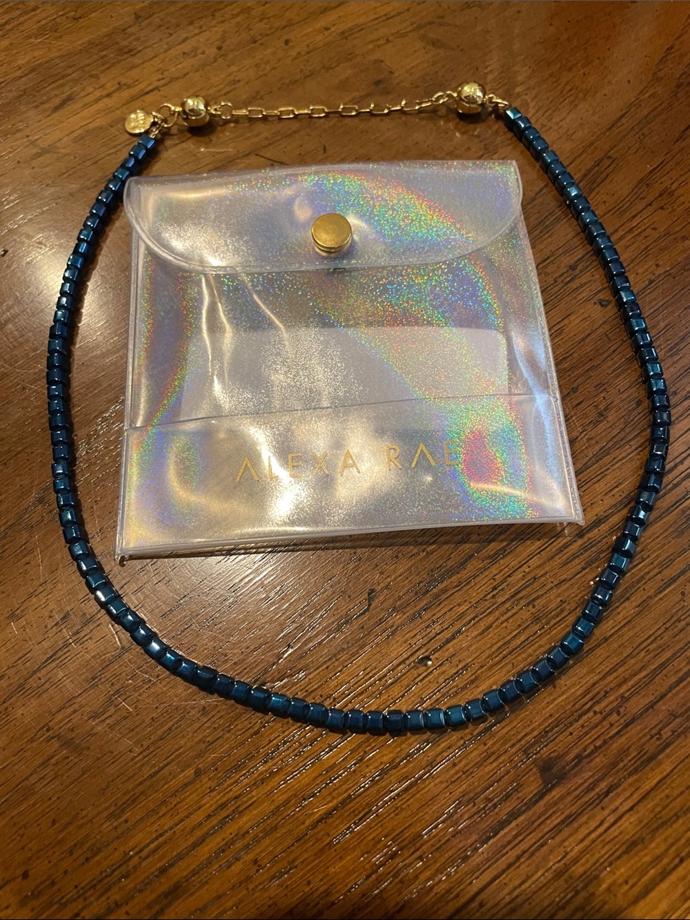 New in Pouch By Alexa Rae “Studio 54” Hematite Necklace in Metallic Ocean Jewel